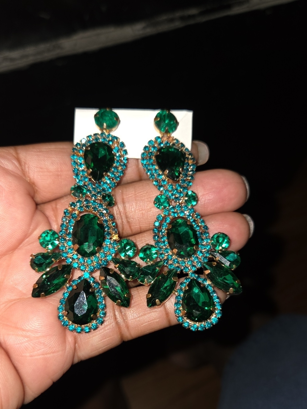 Emerald green rhinestone earrings pageant earrings